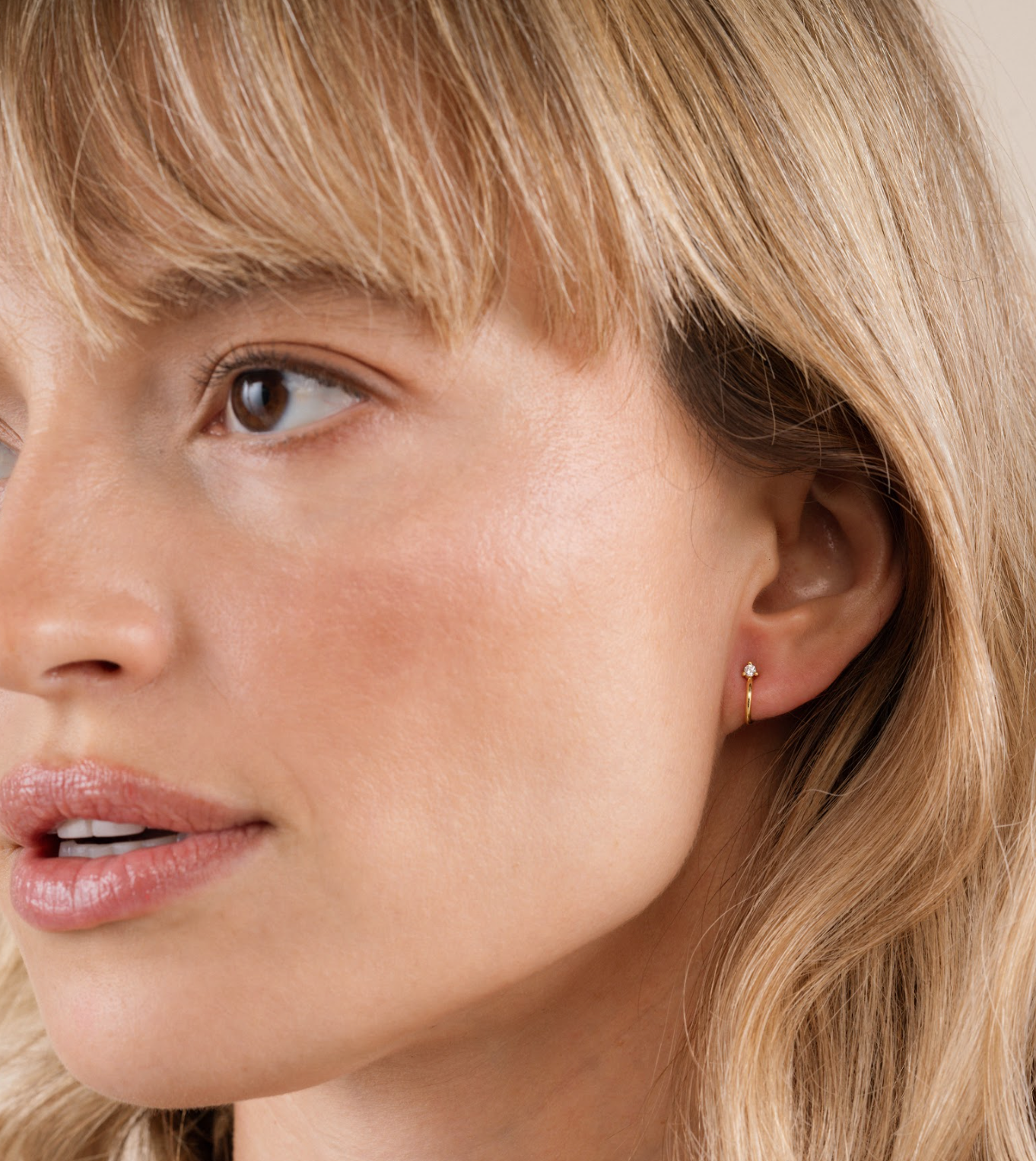 Open Mini Hoop - White CZ - Gold Earrings