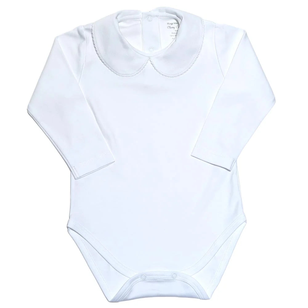 White Pima Round Collar Long Sleeves Bodysuit