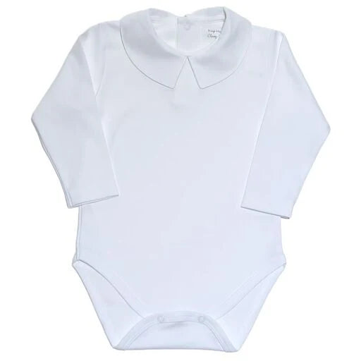 White Pima Pointy Collar Long Sleeves Bodysuit