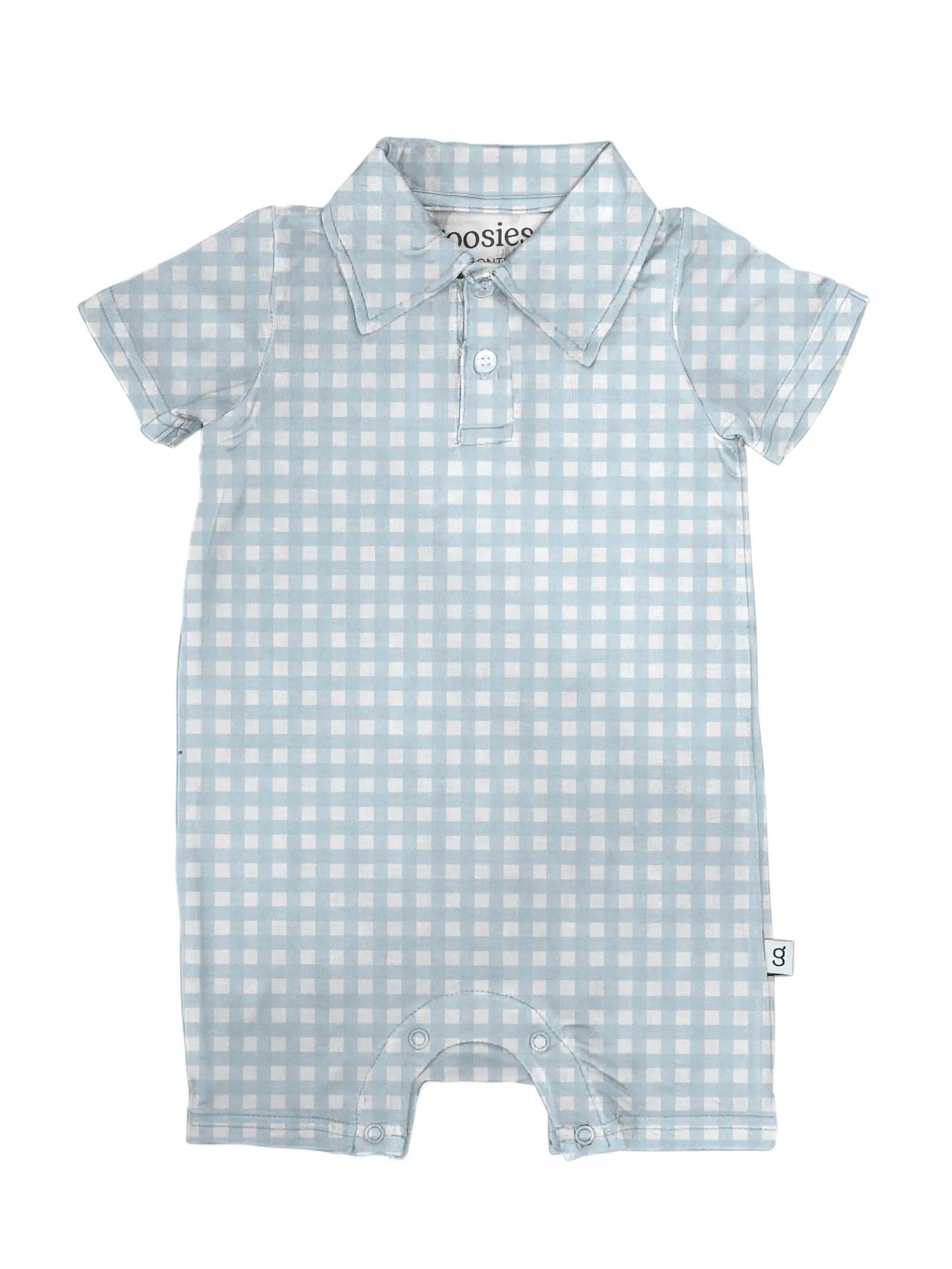 Blue Cottage Gingham Short Sleeve Polo Romper
