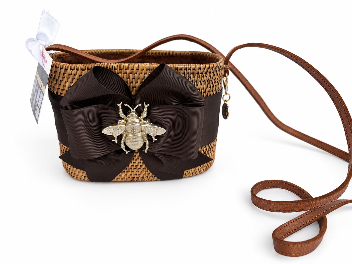 Charlotte Small Basket Bag with Chocolate Bow & Bee
