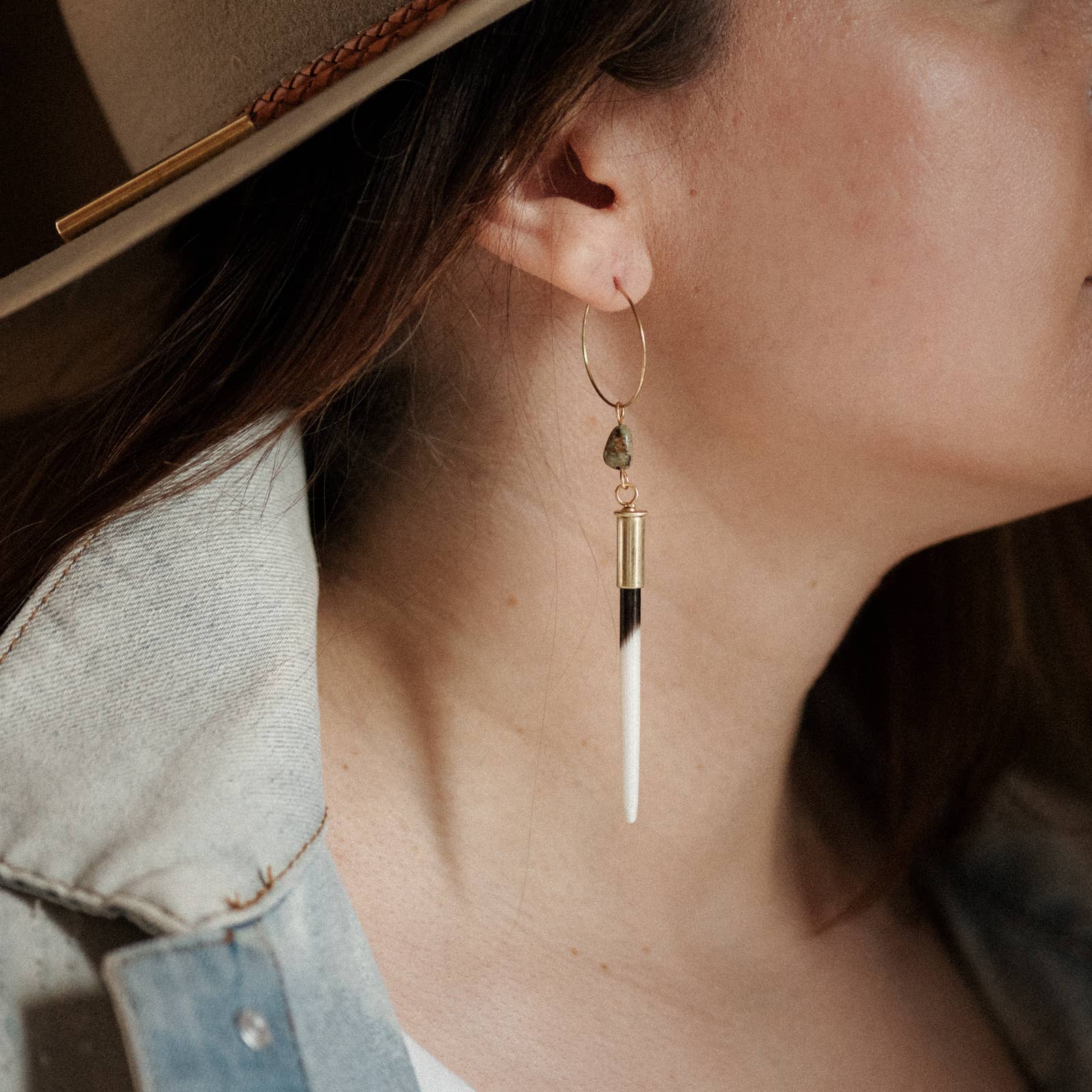 Beth Dutton Quill Earrings // Turq Hoop Variant