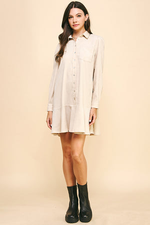 PINCH | Corduroy Button Down Mini Dress Oatmeal