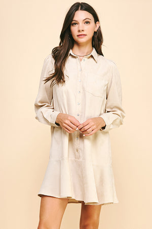 PINCH | Corduroy Button Down Mini Dress Oatmeal