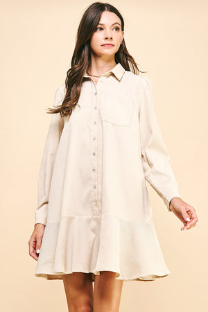 PINCH | Corduroy Button Down Mini Dress Oatmeal