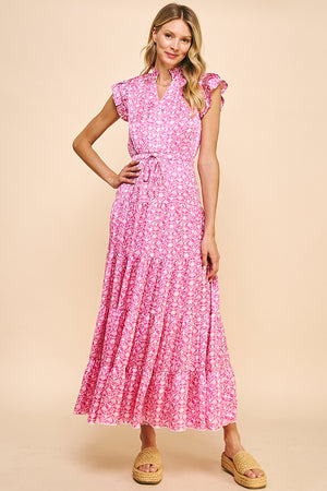 PINCH | Printed Satin Tiered Maxi Dress