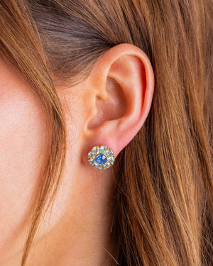 Stud Earrings - Flowers w/ Blue Gems - Caroline