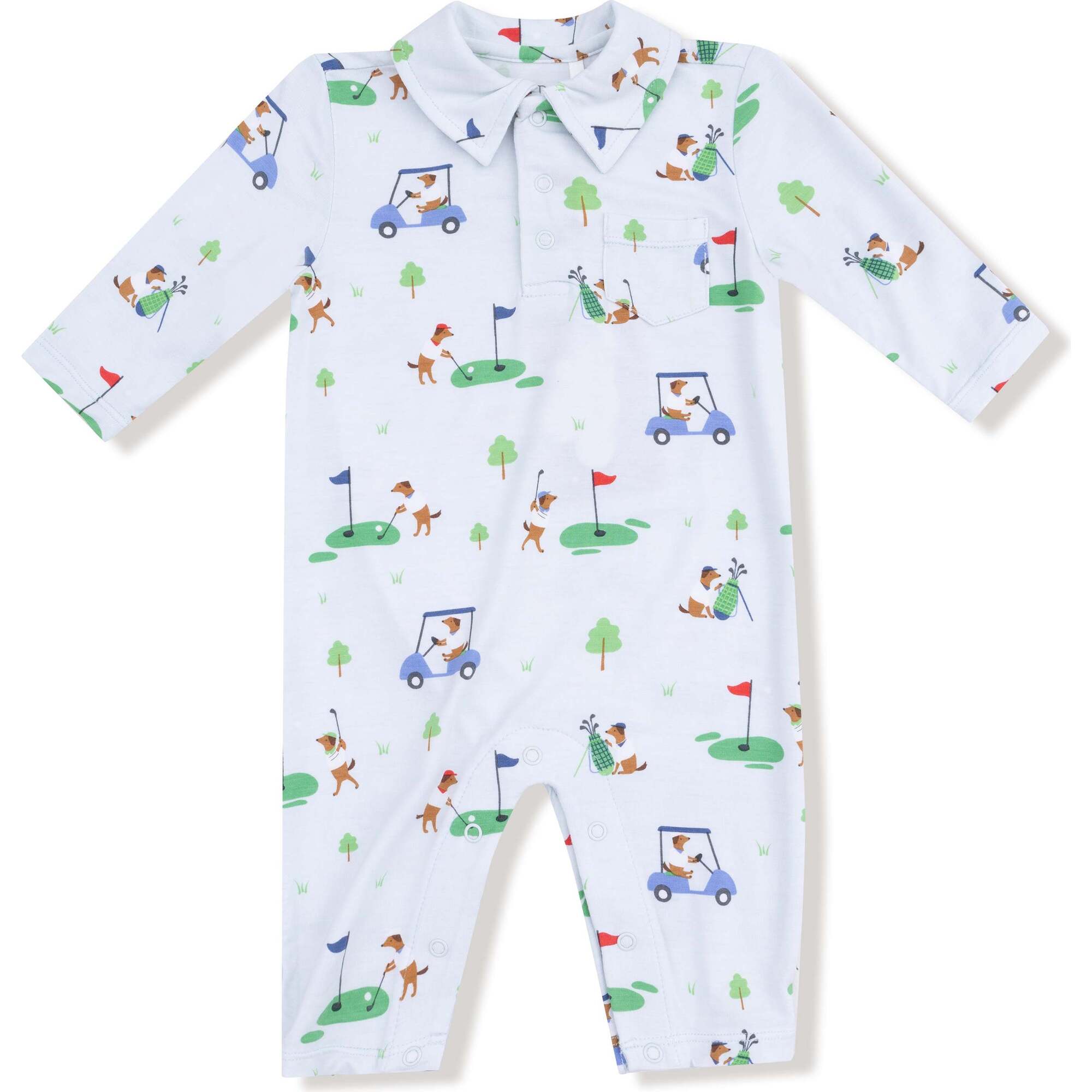 Polo Romper, Dogs Blue Golf, 3-6mo