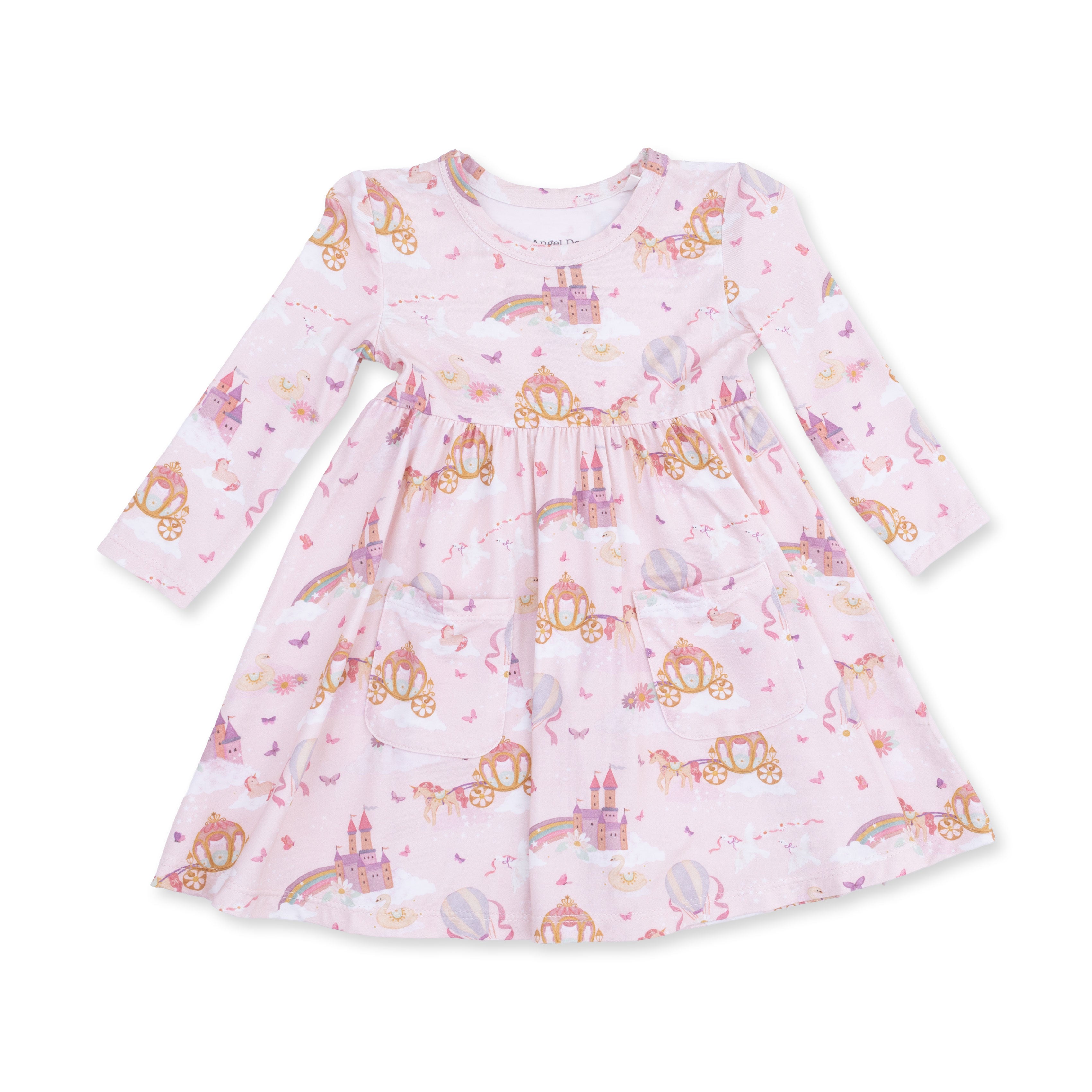 Angel Dear | Princess Unicorns and Castle Twirly Long Sleeve Dress with Bike Short