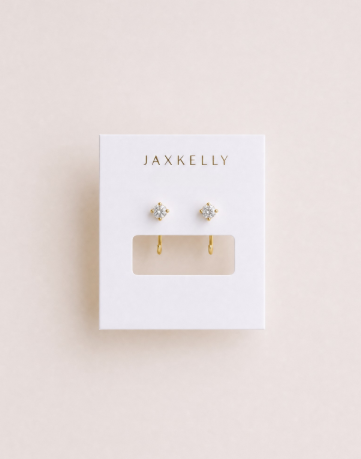 CZ Huggies - White - Gold Earrings
