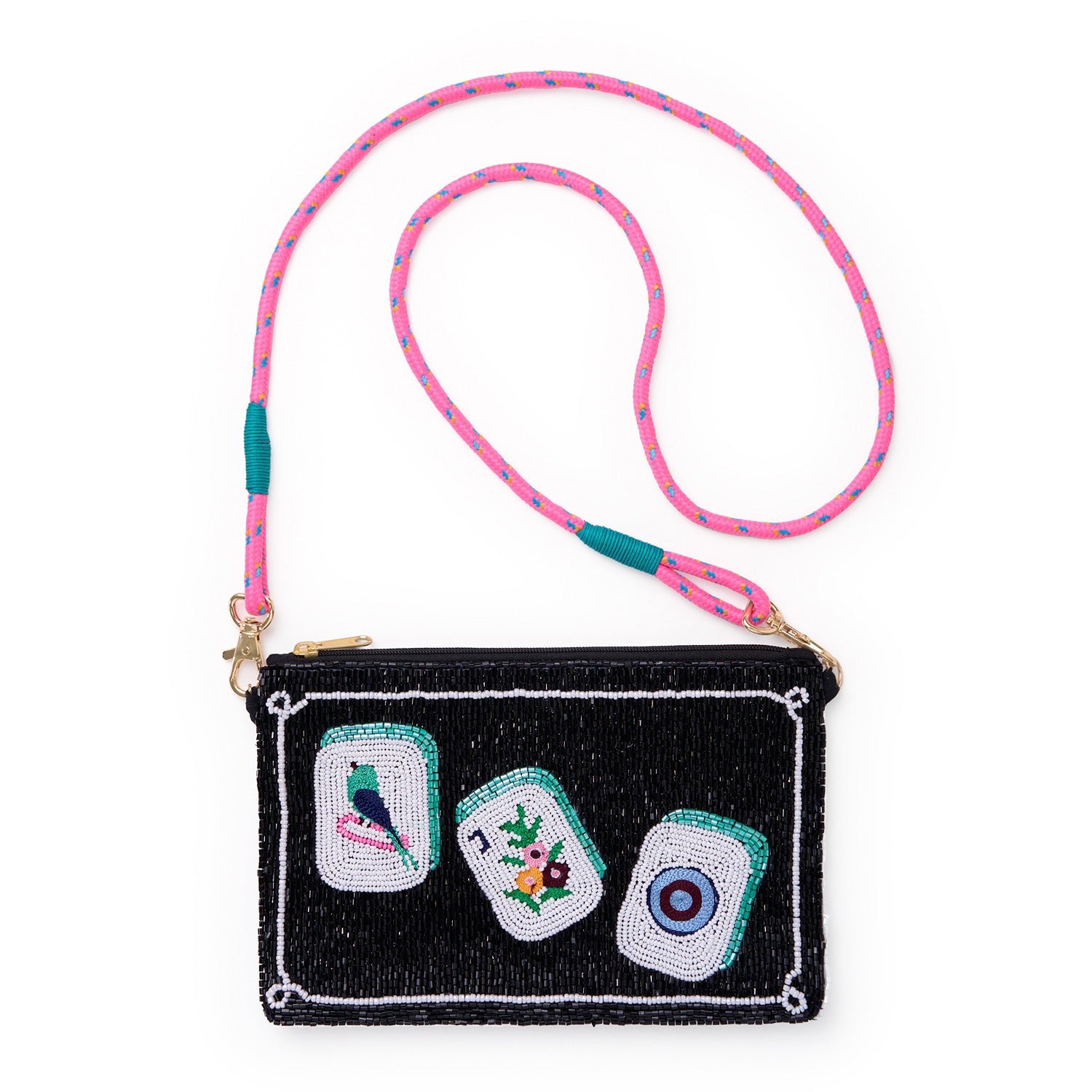 Leila Mahjong Beaded Clutch with Strap