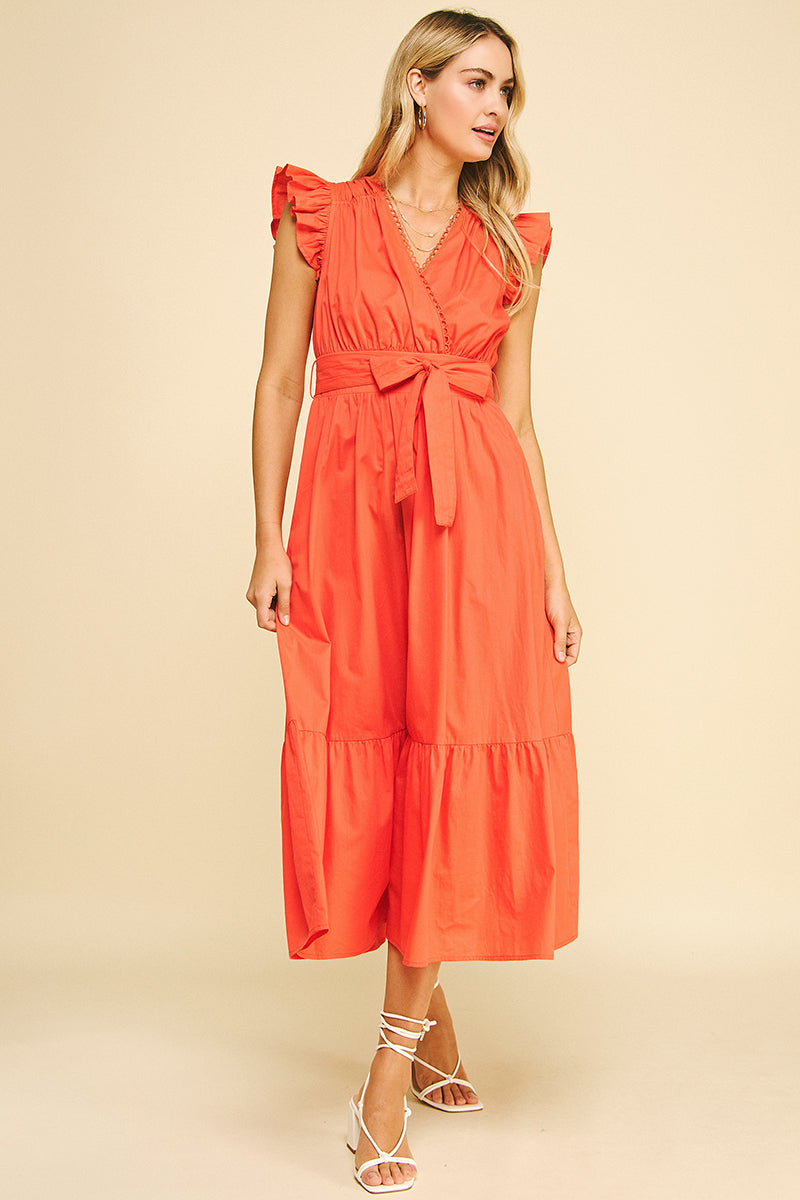 Eyelet Belted Midi Dress