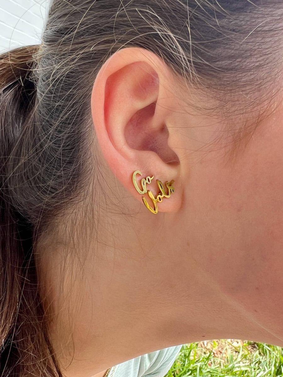 Go Vols Cute Game Day Gold Stud Earrings, Tennessee Gameday