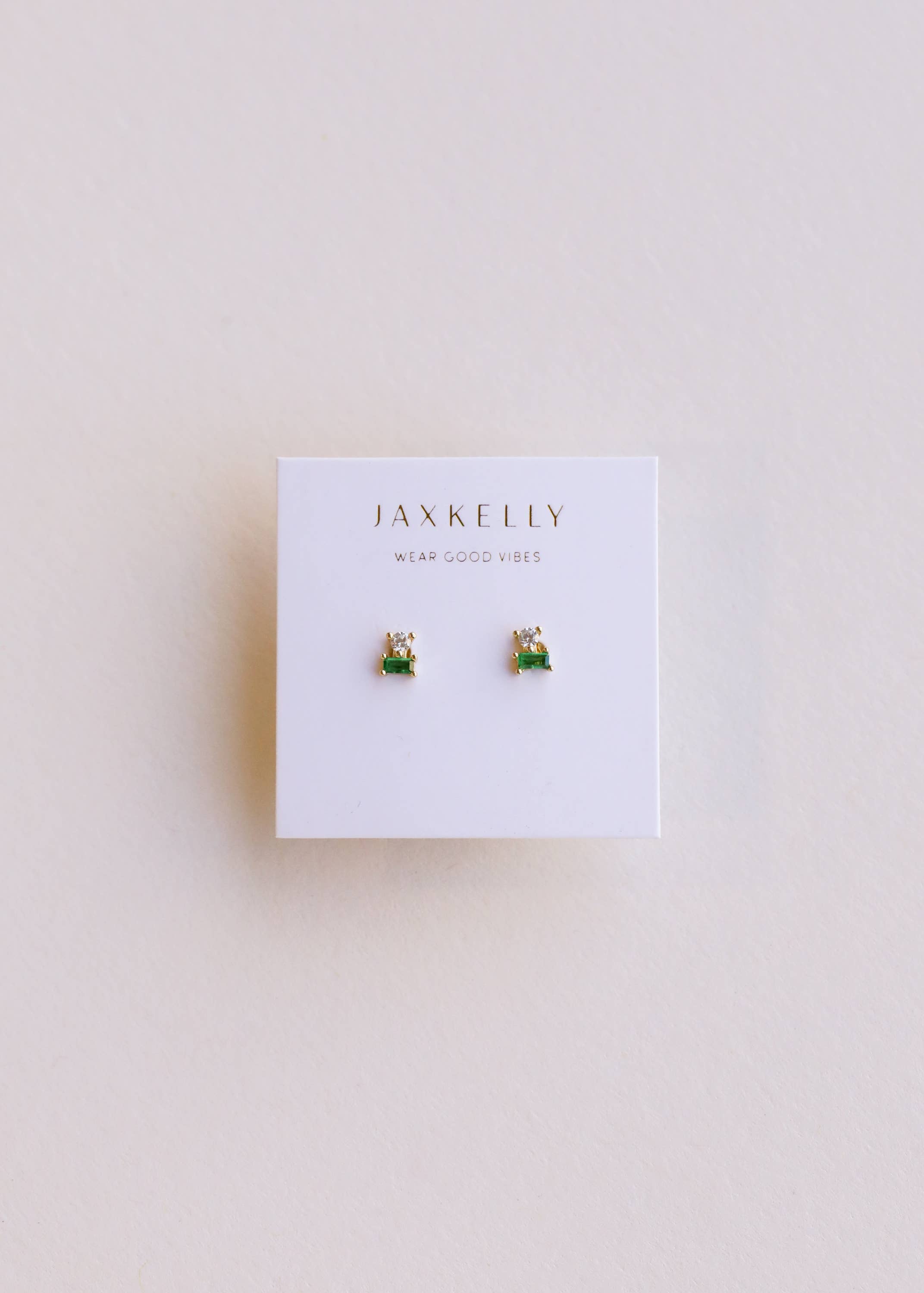 Double Stud Stack - Emerald - Gold Earrings