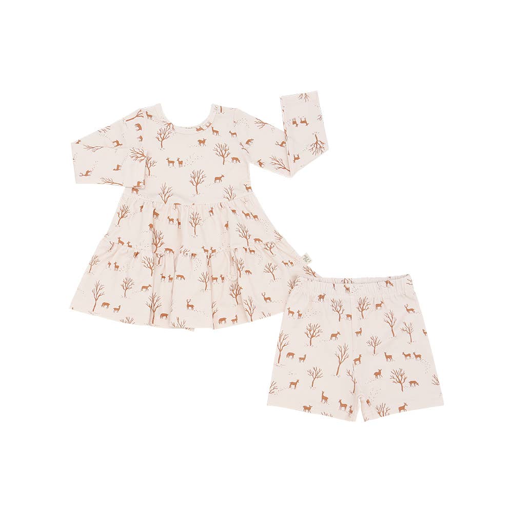 Forest Friends Long Sleeve Twirl Dress w/Biker Shorts