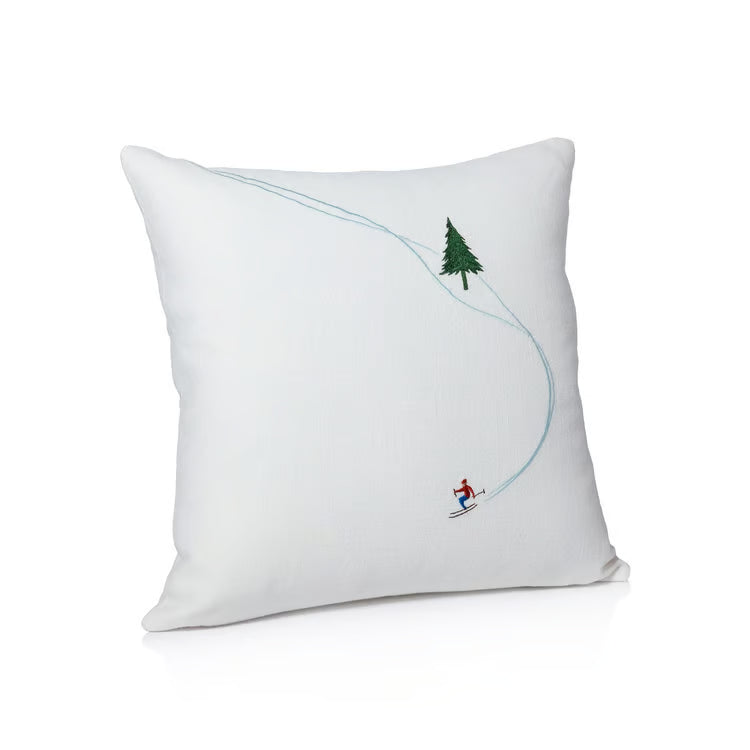 SKI MOUNTAIN COTTON EMBROIDERED THROW PILLOW