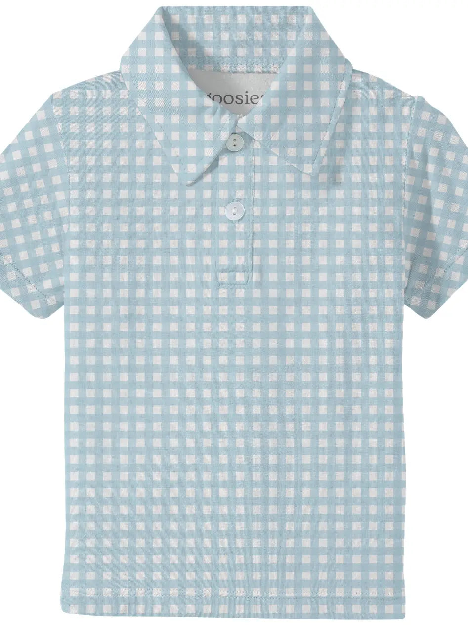 Cottage Blue Gingham Short Sleeve Polo Shirt
