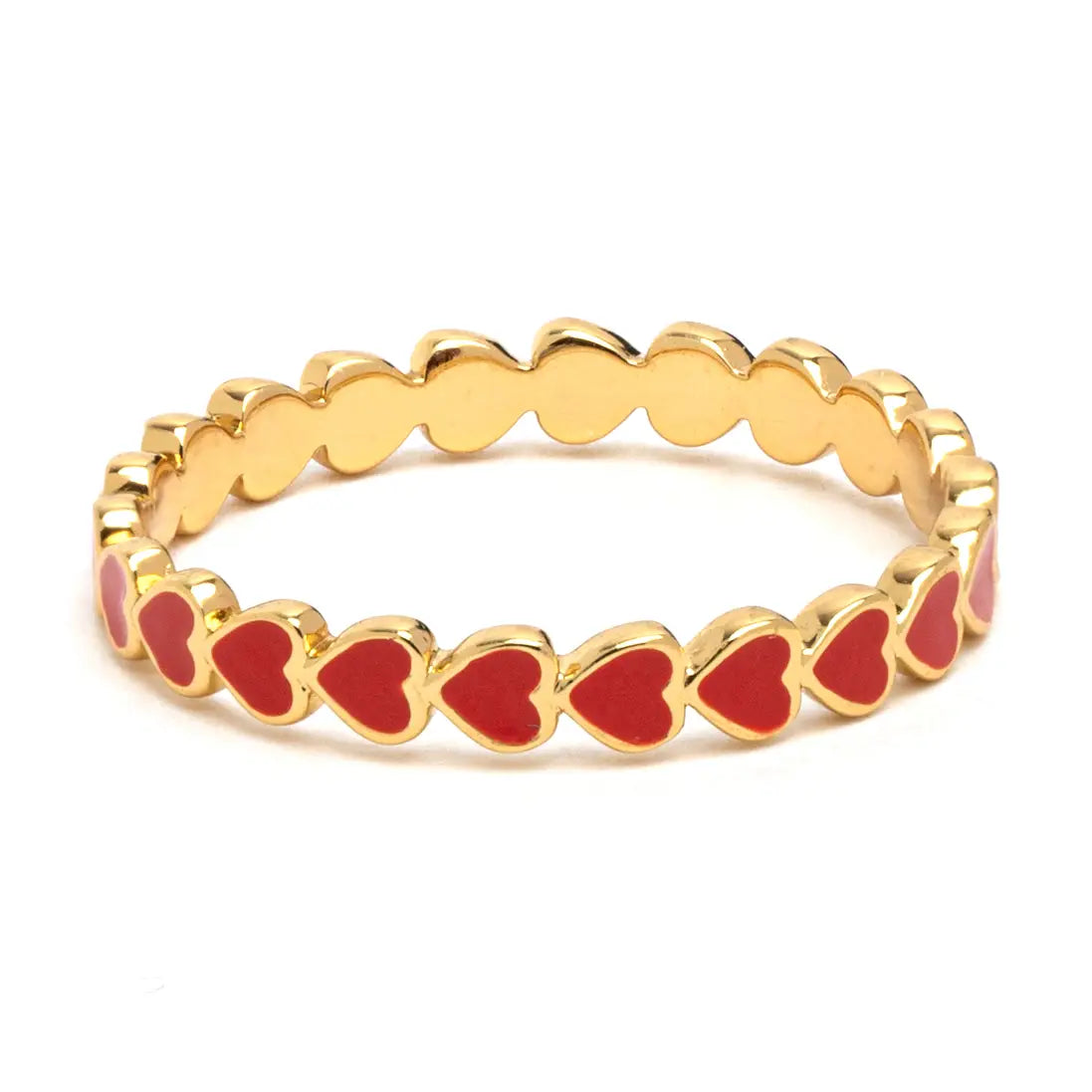 Gold Red Circle of Hearts Ring