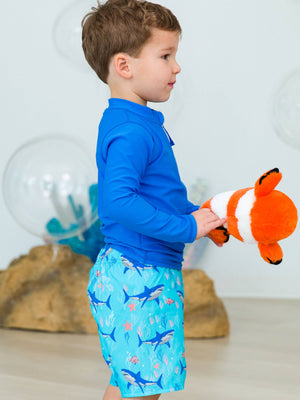 Boys Sonic Blue Long Sleeve Zipper Rash Guard