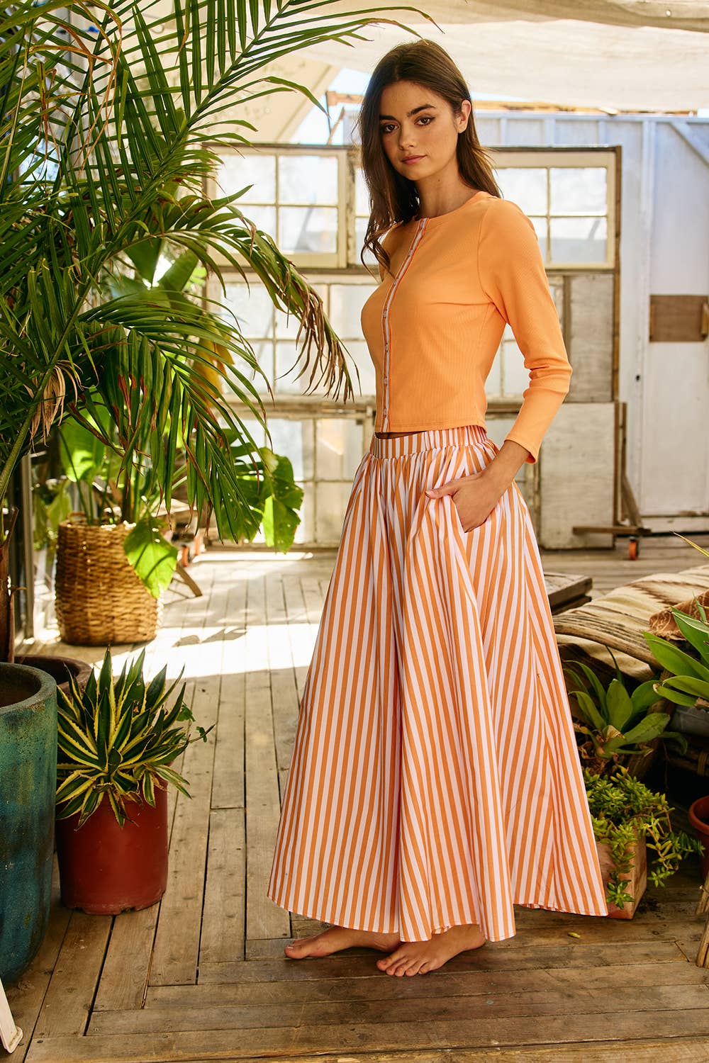 Orange & White Striped Gaucho Pants
