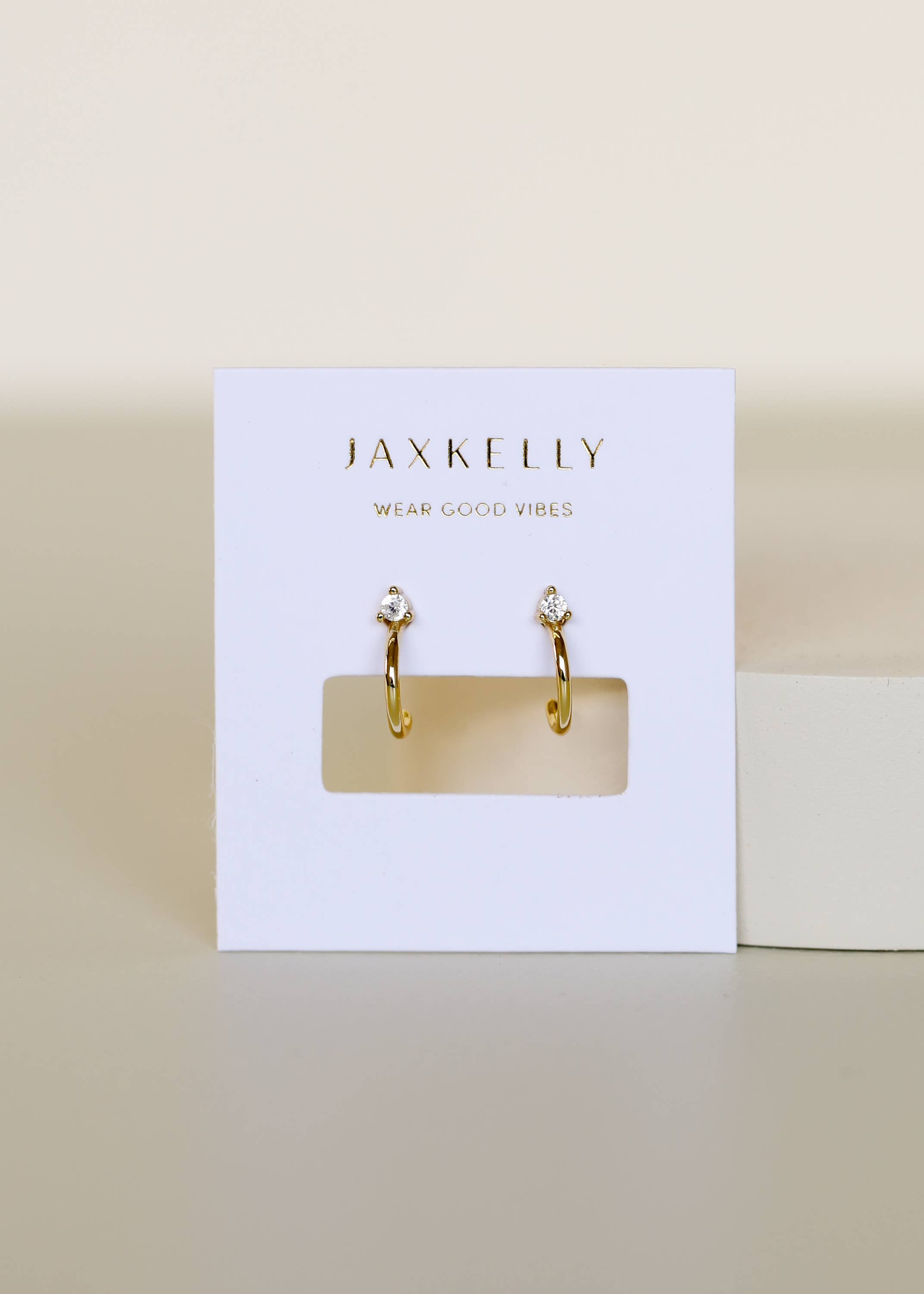 Open Mini Hoop - White CZ - Gold Earrings