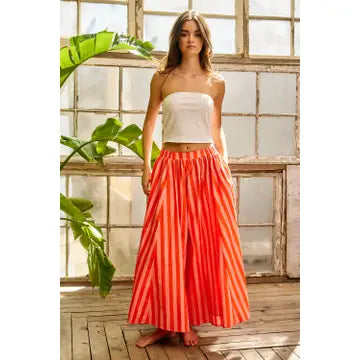 Peach & Orange Striped Gaucho Pants