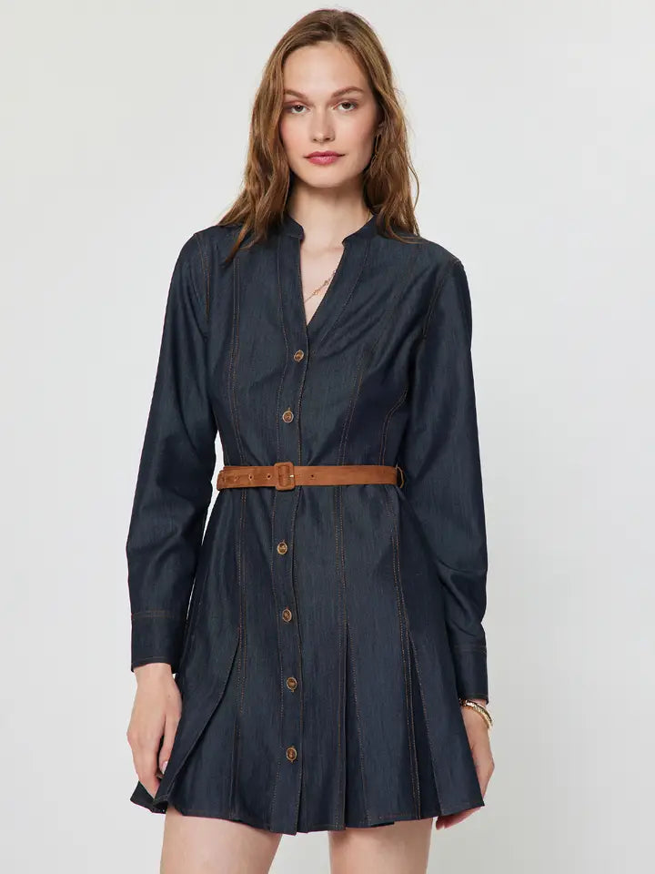 Jamie Dark Denim Belted Shirt Dress
