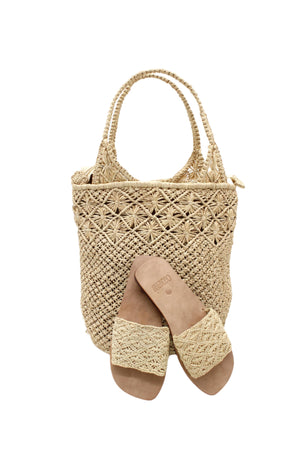 Luca Macrame Diamond and Crochet Straw Handbag