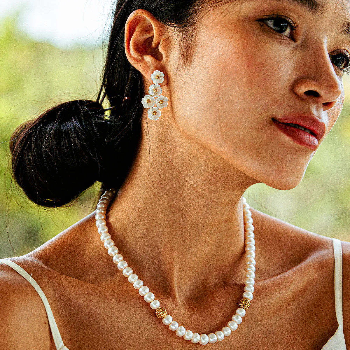 Mermaid Garden Floral Petite Post Drop Earrings - Mother Of Pearl/Gold