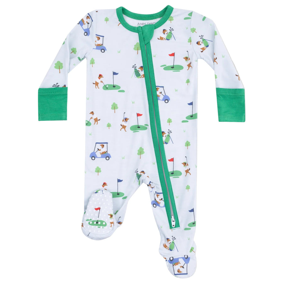 Angel Dear | 2 Way Zipper Footie - Dog Gone Golf Blue