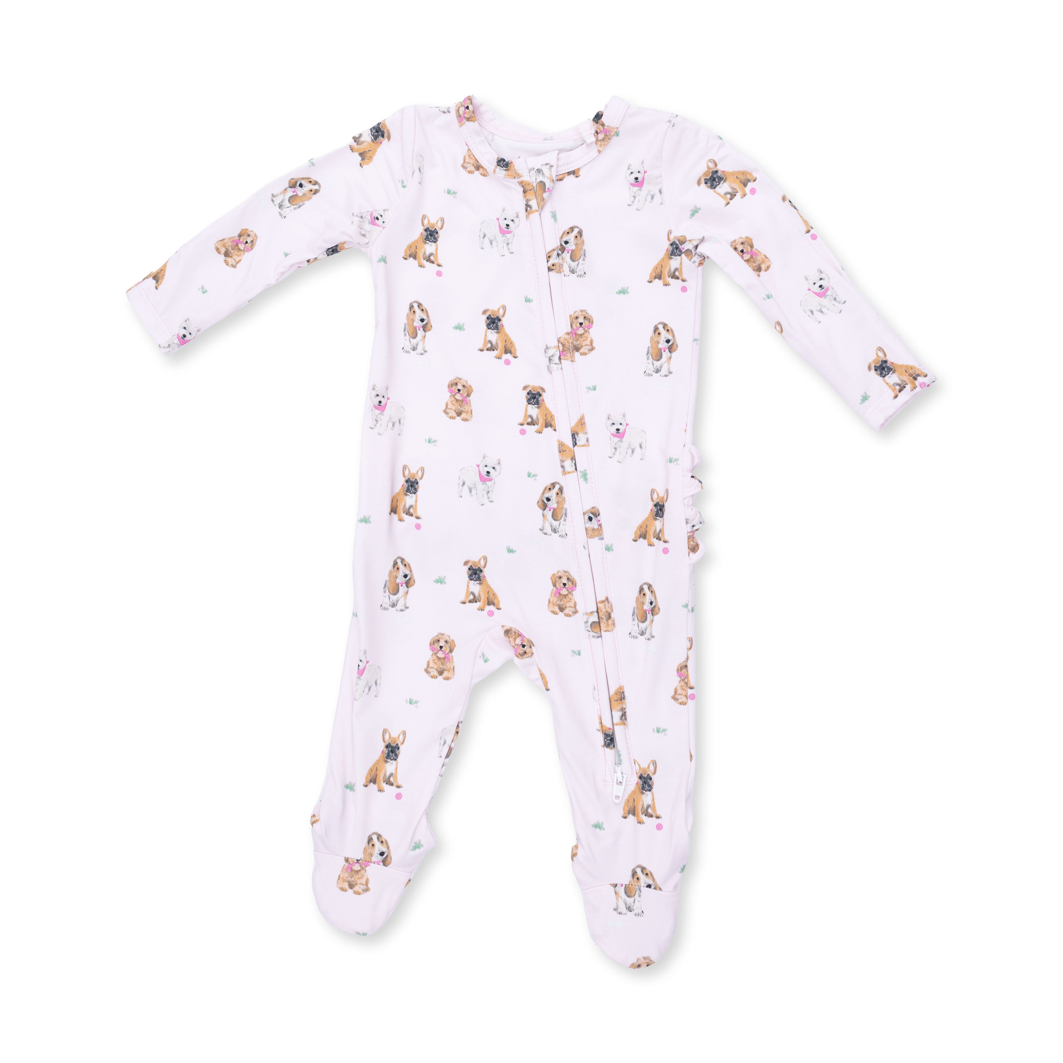 Angel Dear | Bestie Dogs Pink 2 Way Ruffle Back Zipper Footie