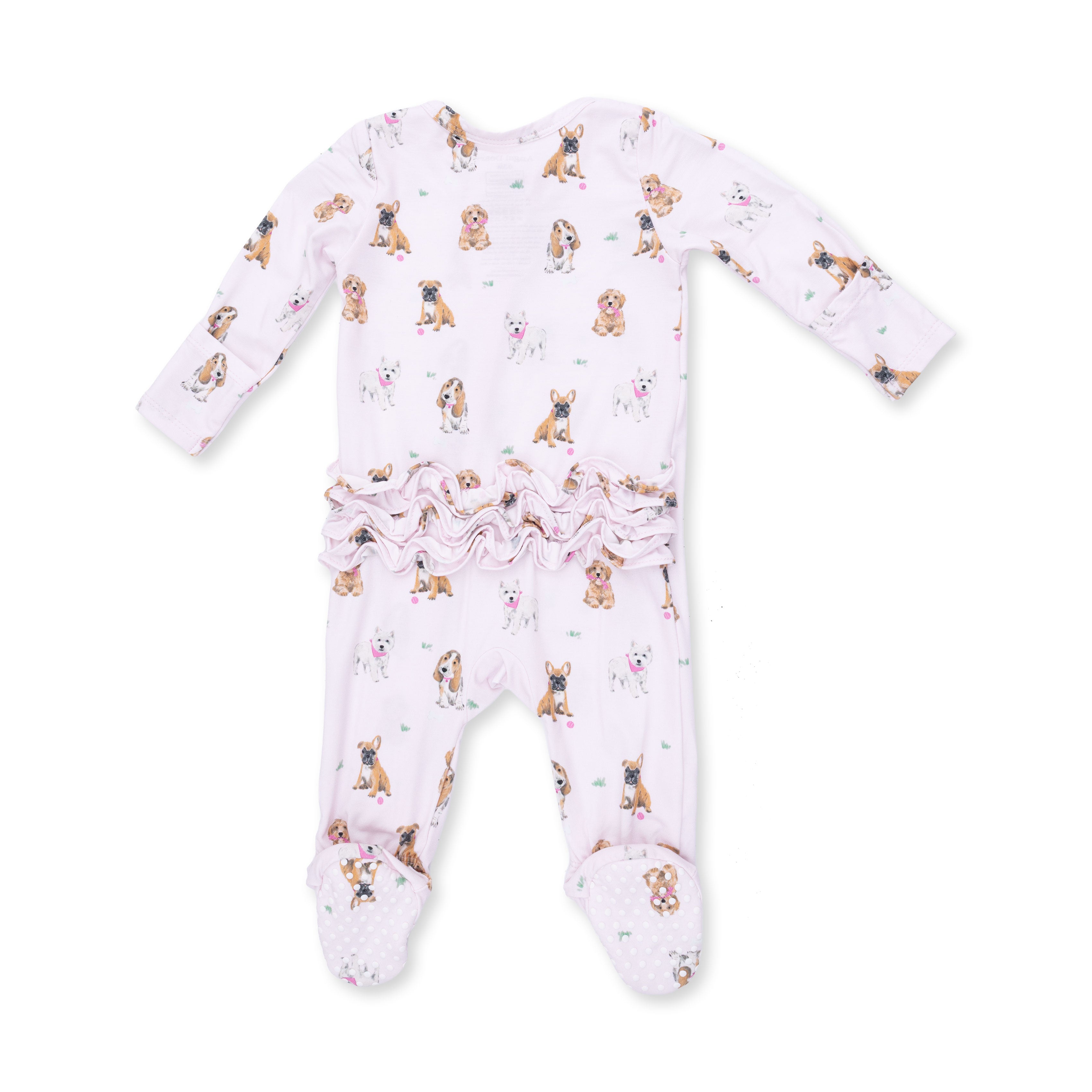 Angel Dear | Bestie Dogs Pink 2 Way Ruffle Back Zipper Footie
