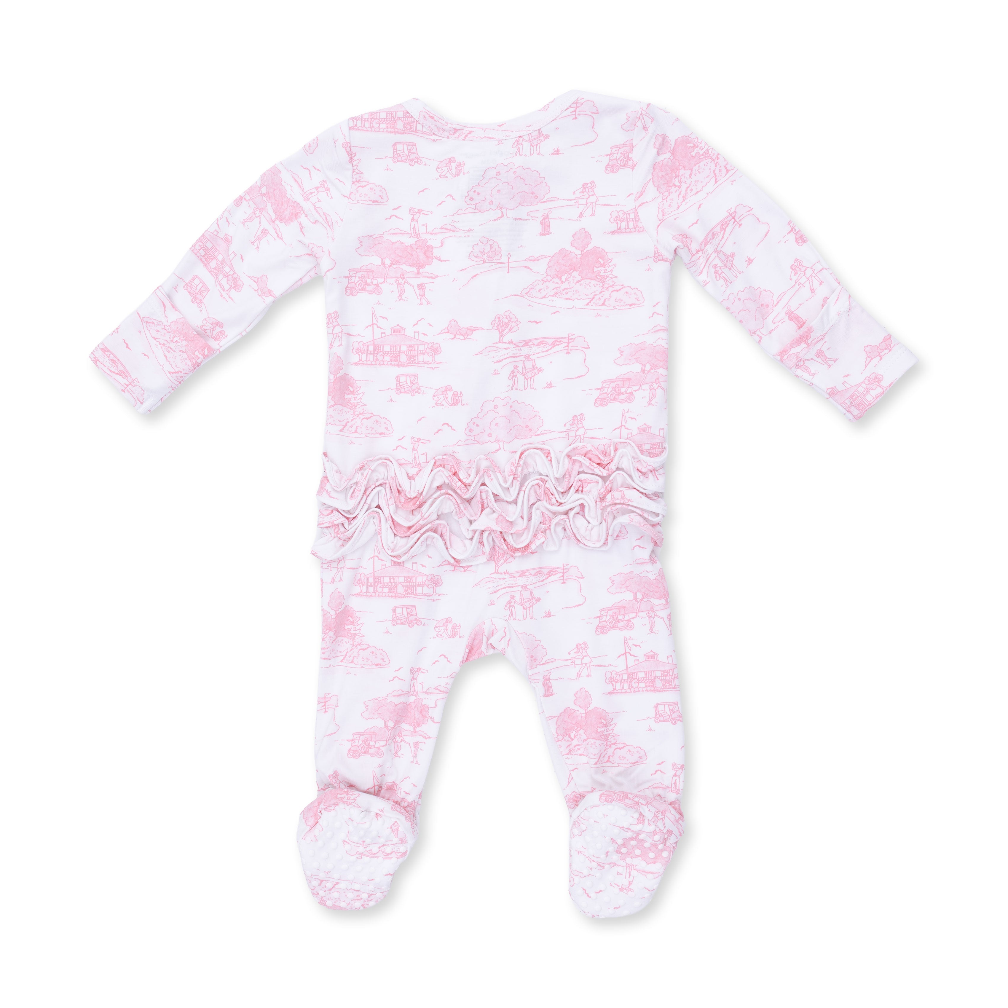 Angel Dear | Golf Toile Pink 2 Way Ruffle Back Zipper Footie