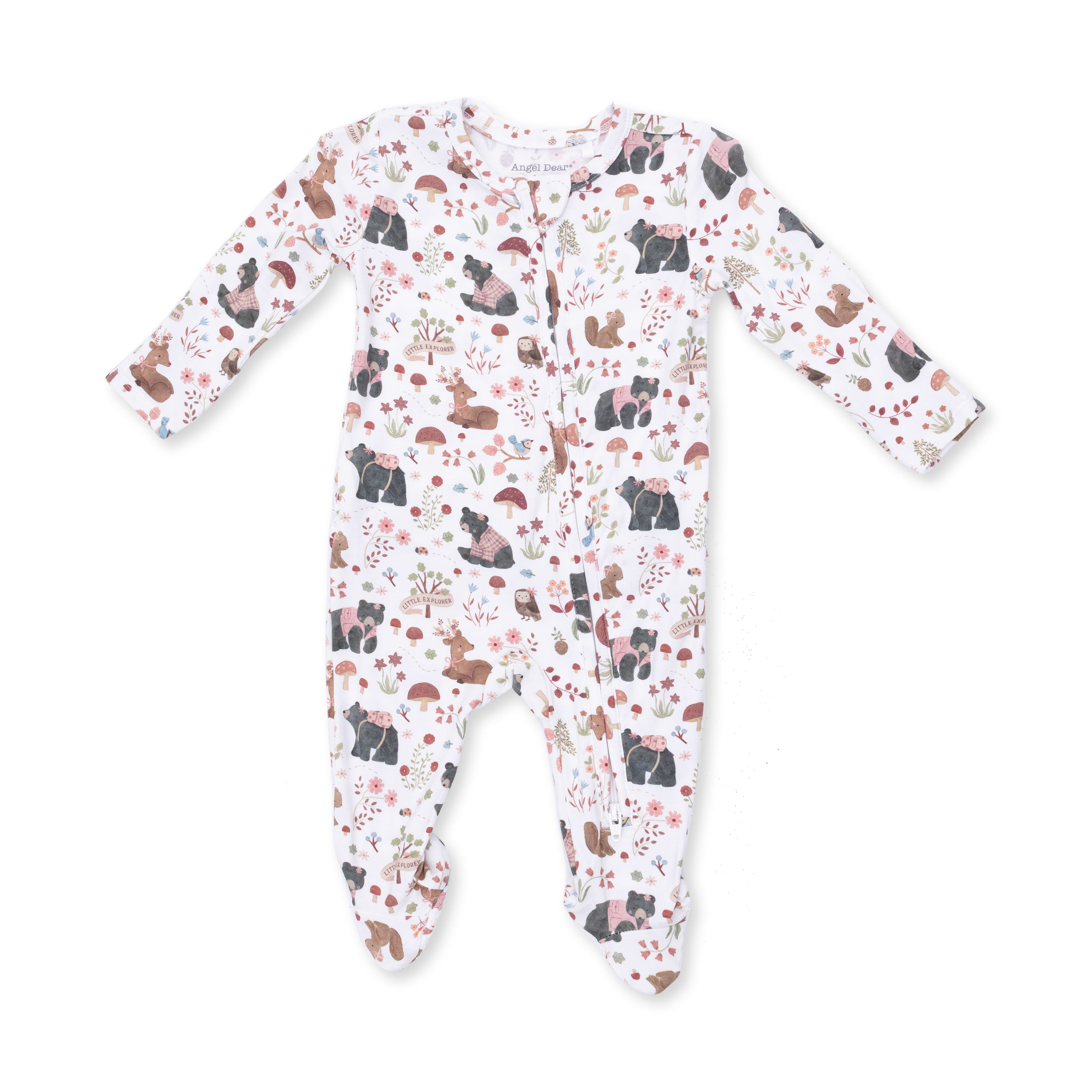 Angel Dear | Southern Woodland Animals Pink 2 Way Ruffle Back Zipper Footie