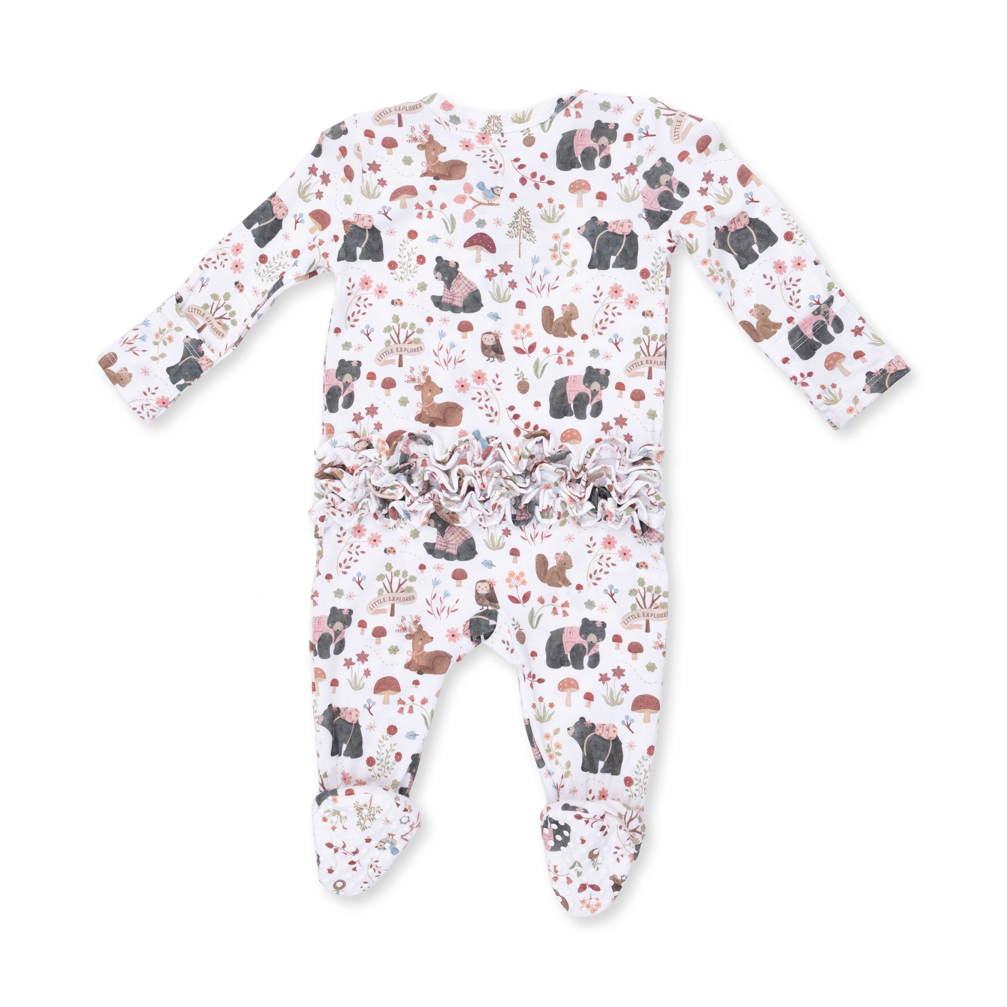 Angel Dear | Southern Woodland Animals Pink 2 Way Ruffle Back Zipper Footie