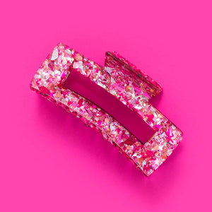 Claw Hair Clip - Large - Pink + Silver Confetti