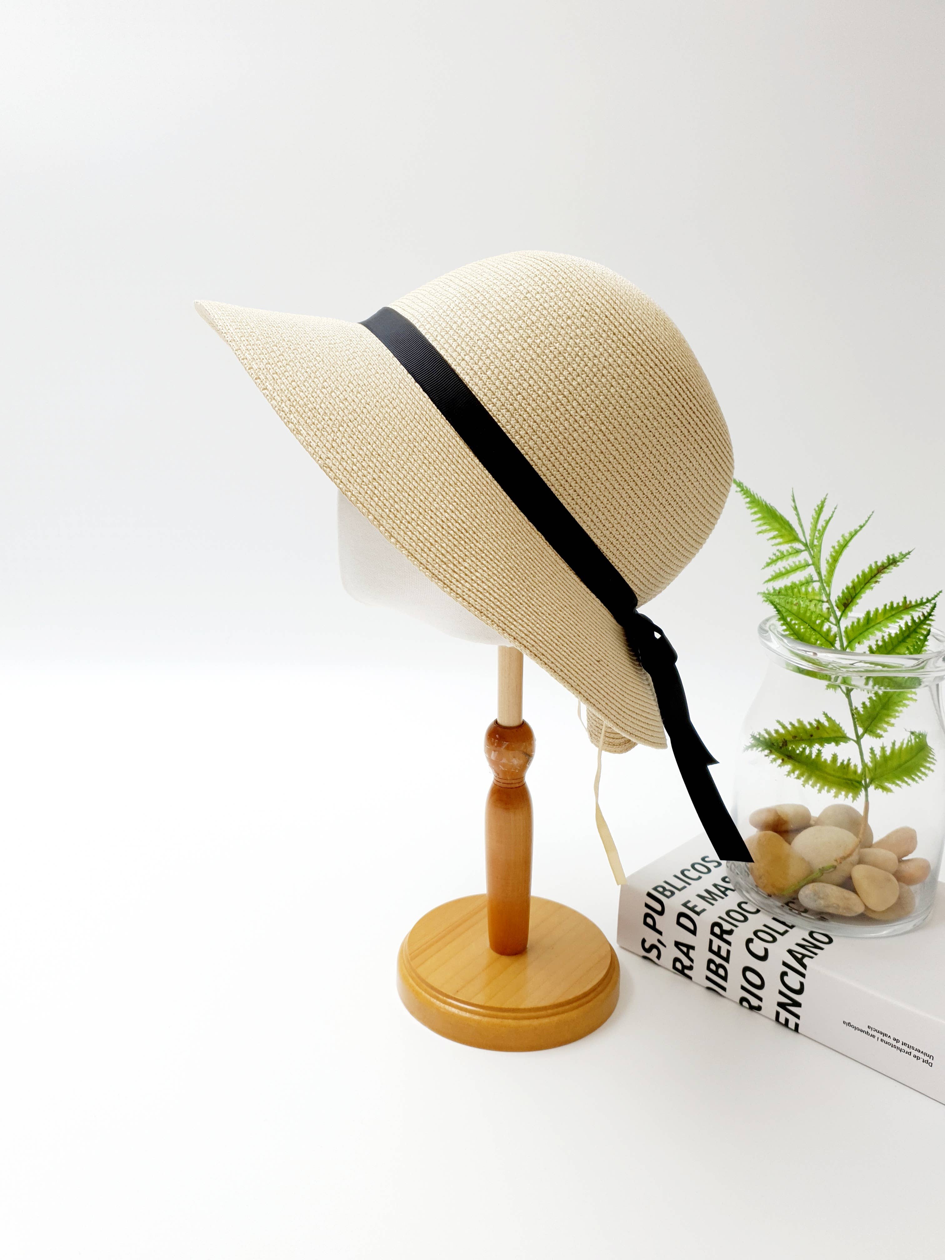 Sarah Wide Brim Beach Hat with Ribbon