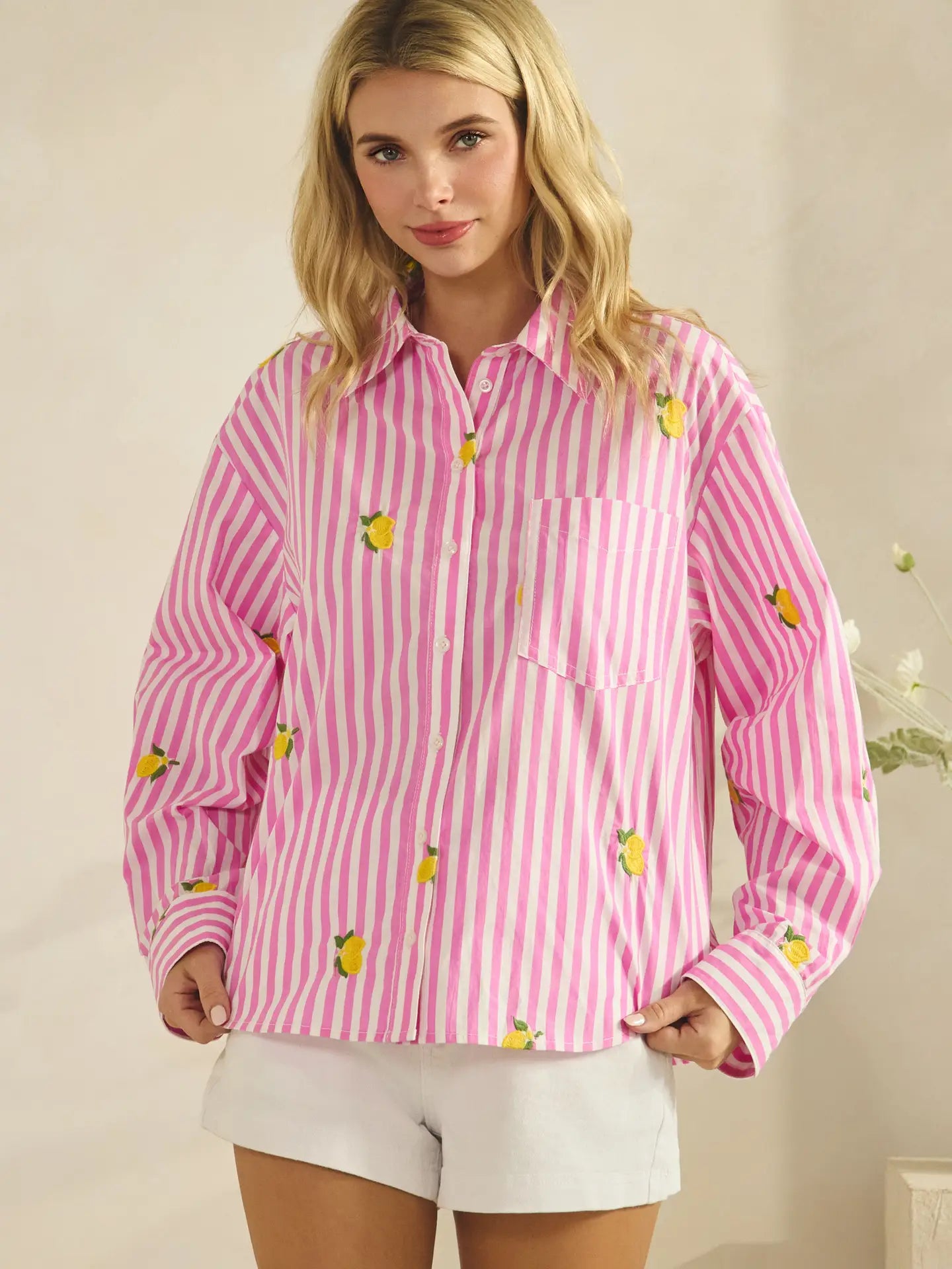 Lemon Stripe Button Down Blouse