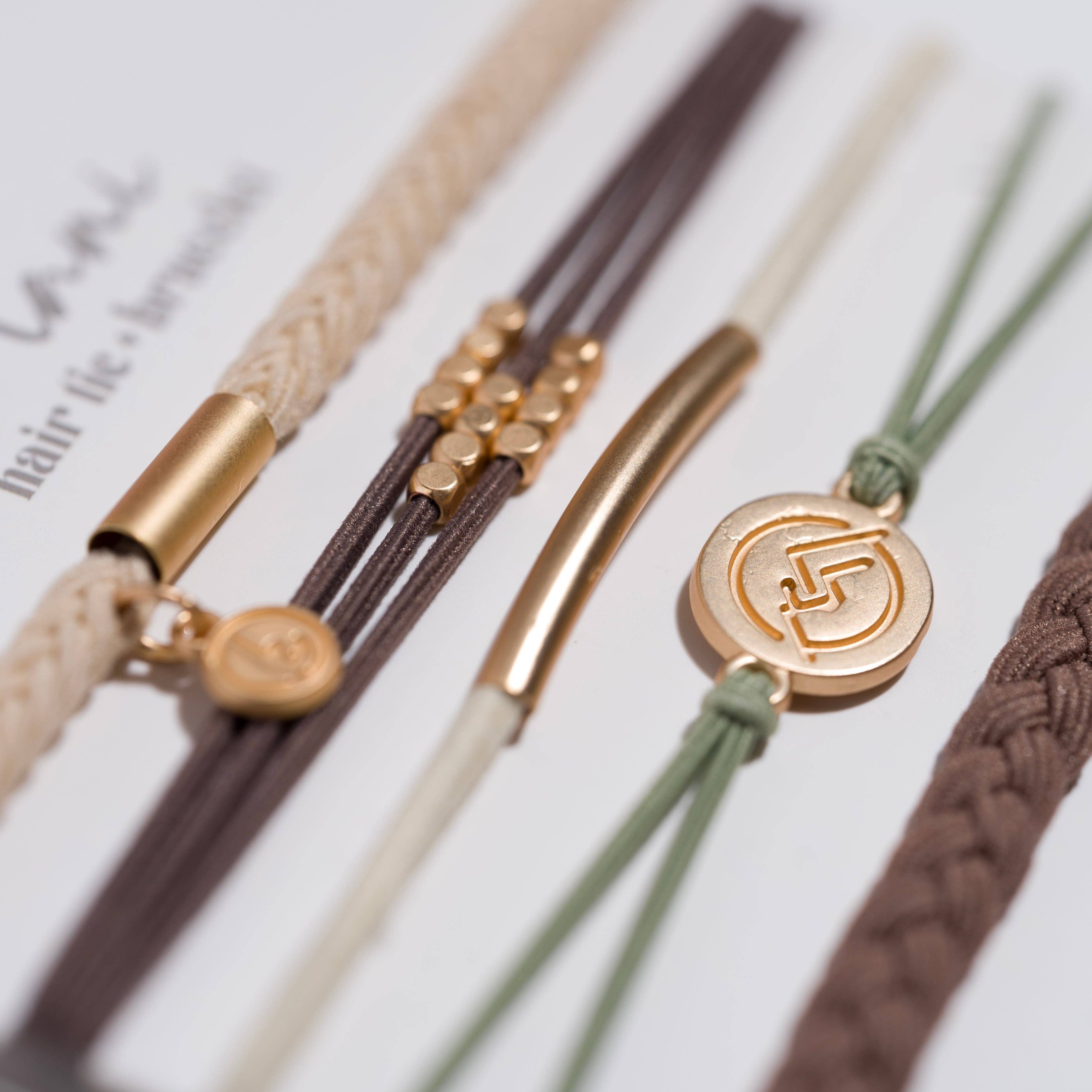 "Climb" Natural Colors with Gold Mountain Accent hair Tie Bracelets