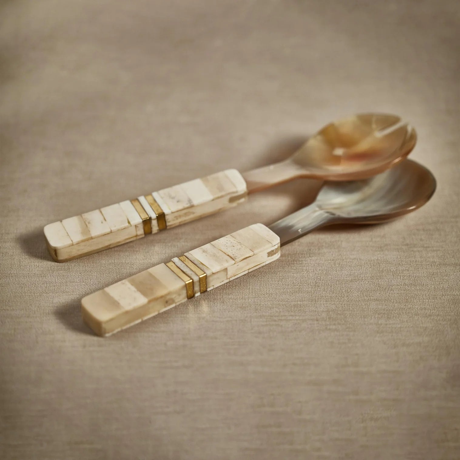 Matteo Horn Salad Server Set - Bone Handle
