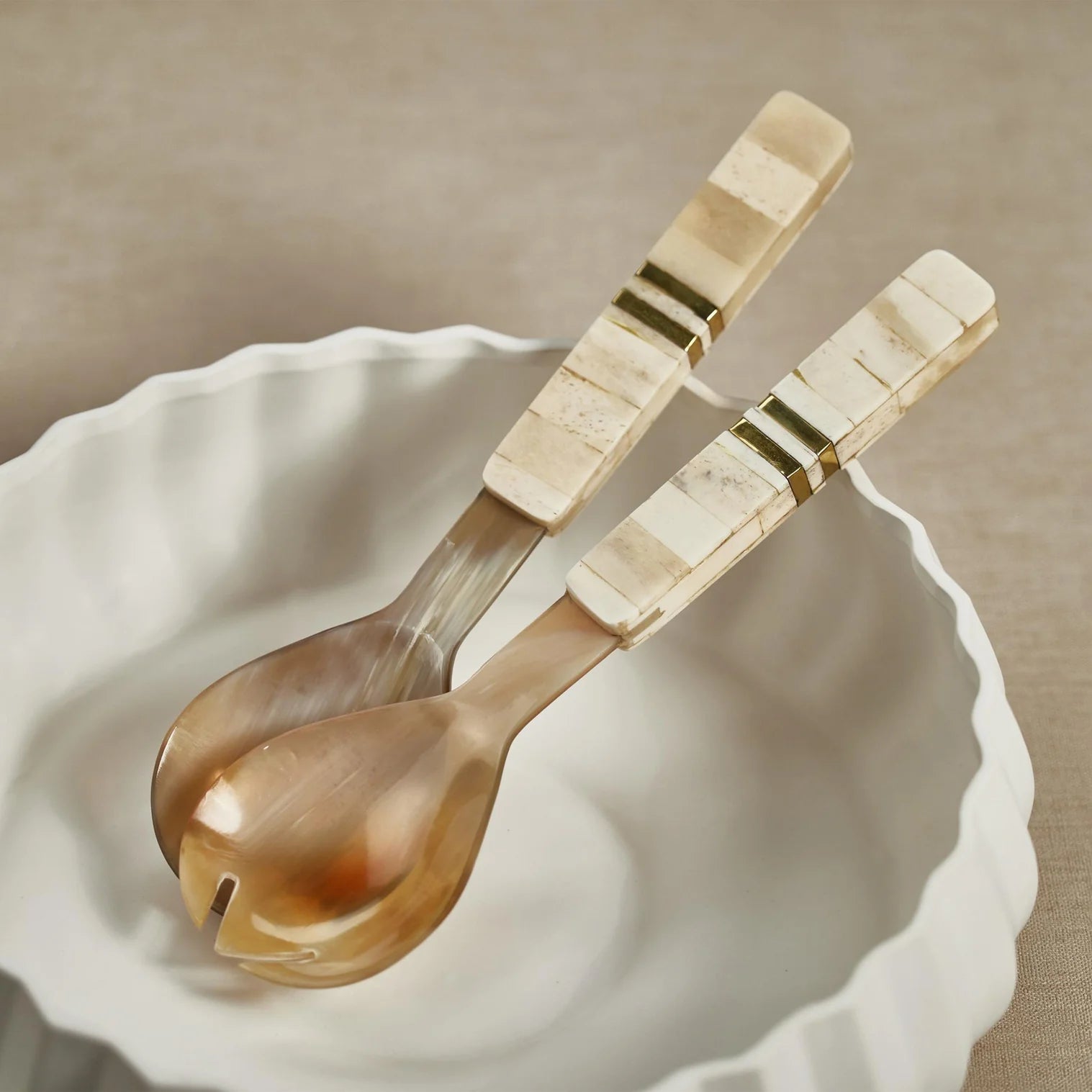 Matteo Horn Salad Server Set - Bone Handle