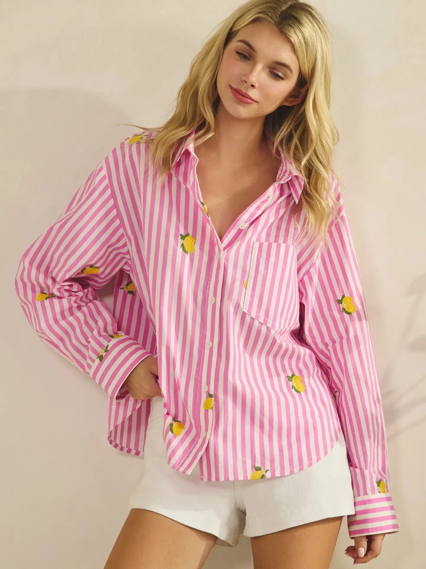 Lemon Stripe Button Down Blouse