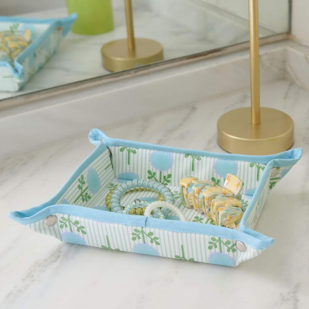 Marigold Ticking Stripe Blue Snap Tray