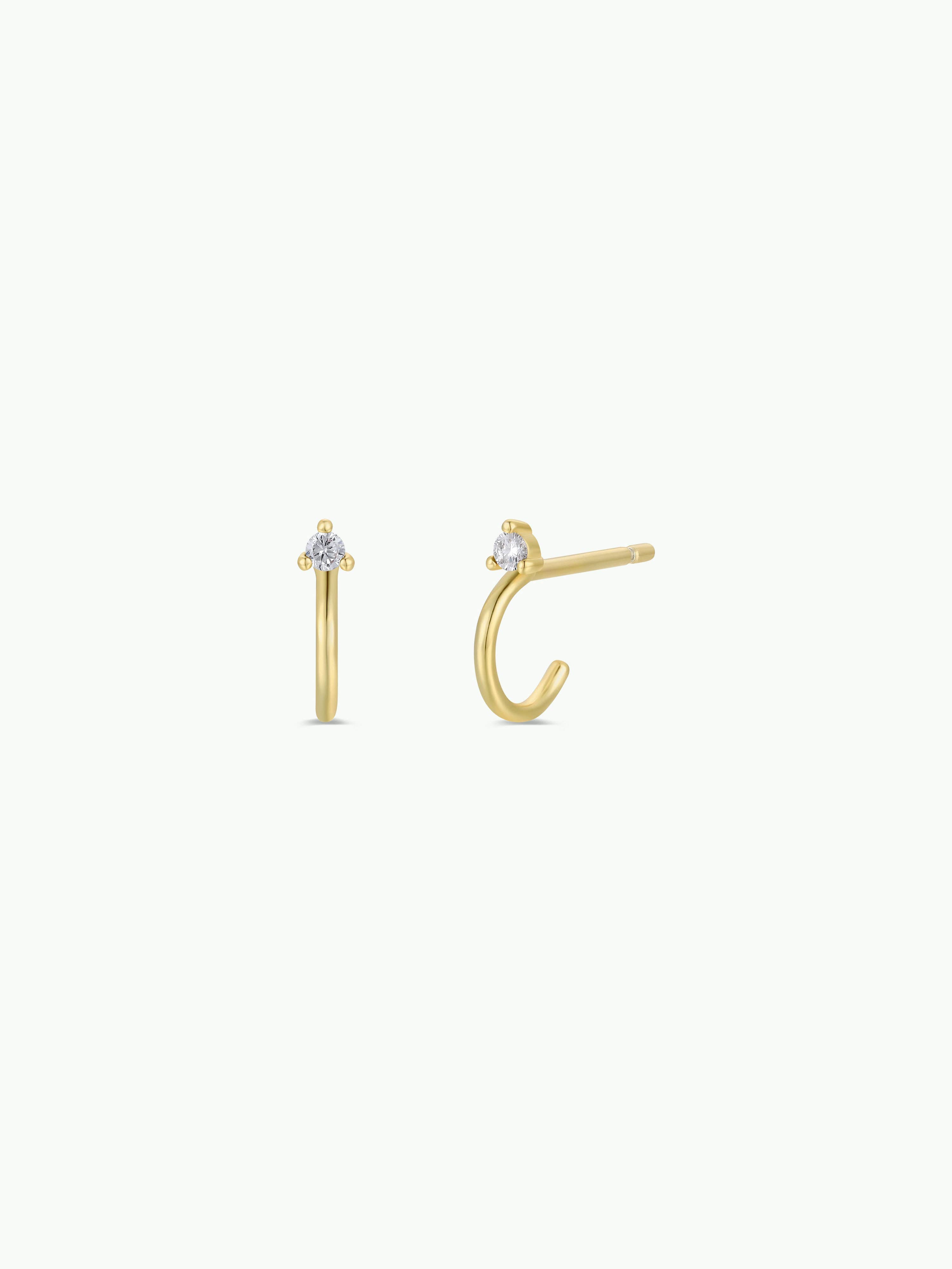 Open Mini Hoop - White CZ - Gold Earrings