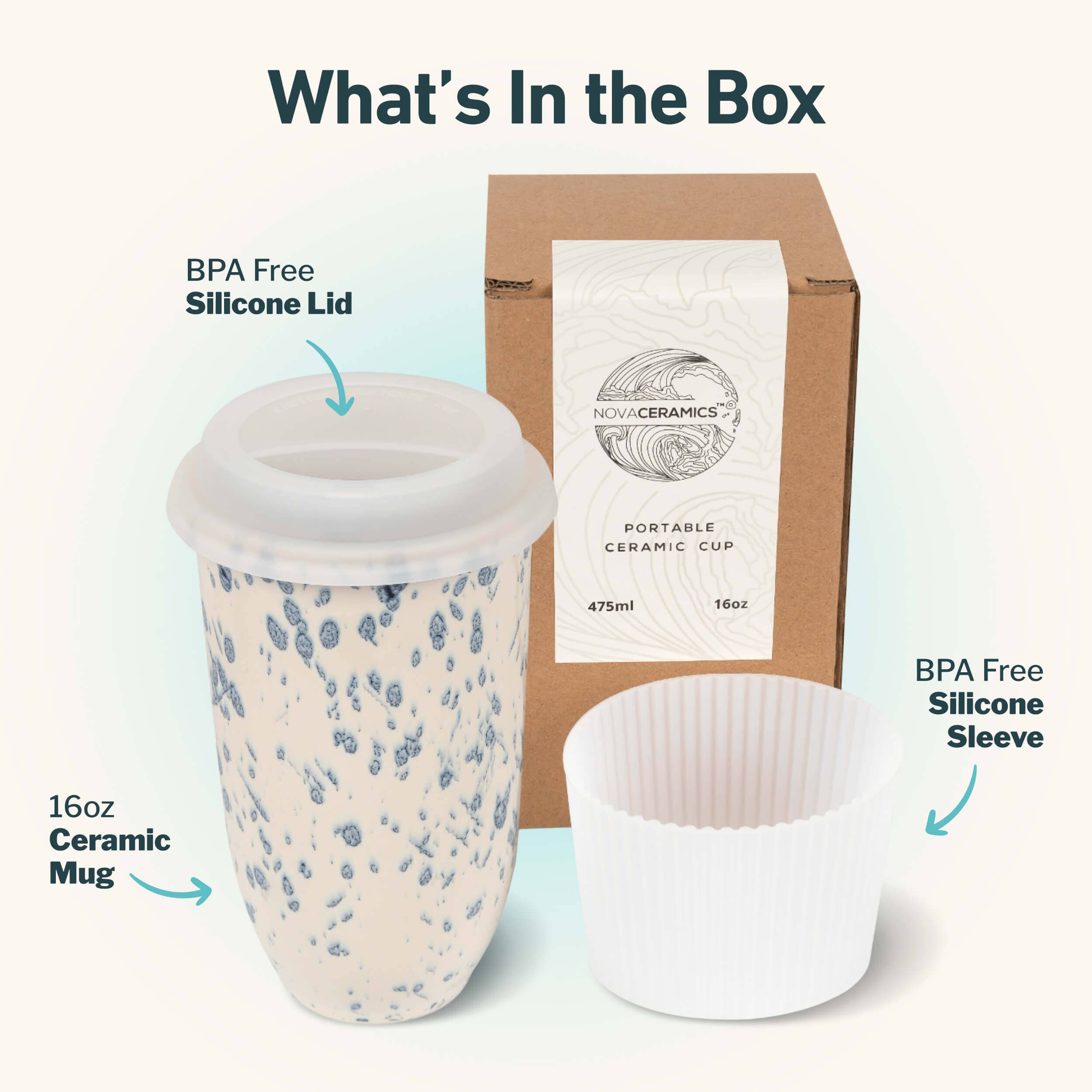 16oz Ceramic Travel Mug with Lid & Sleeve