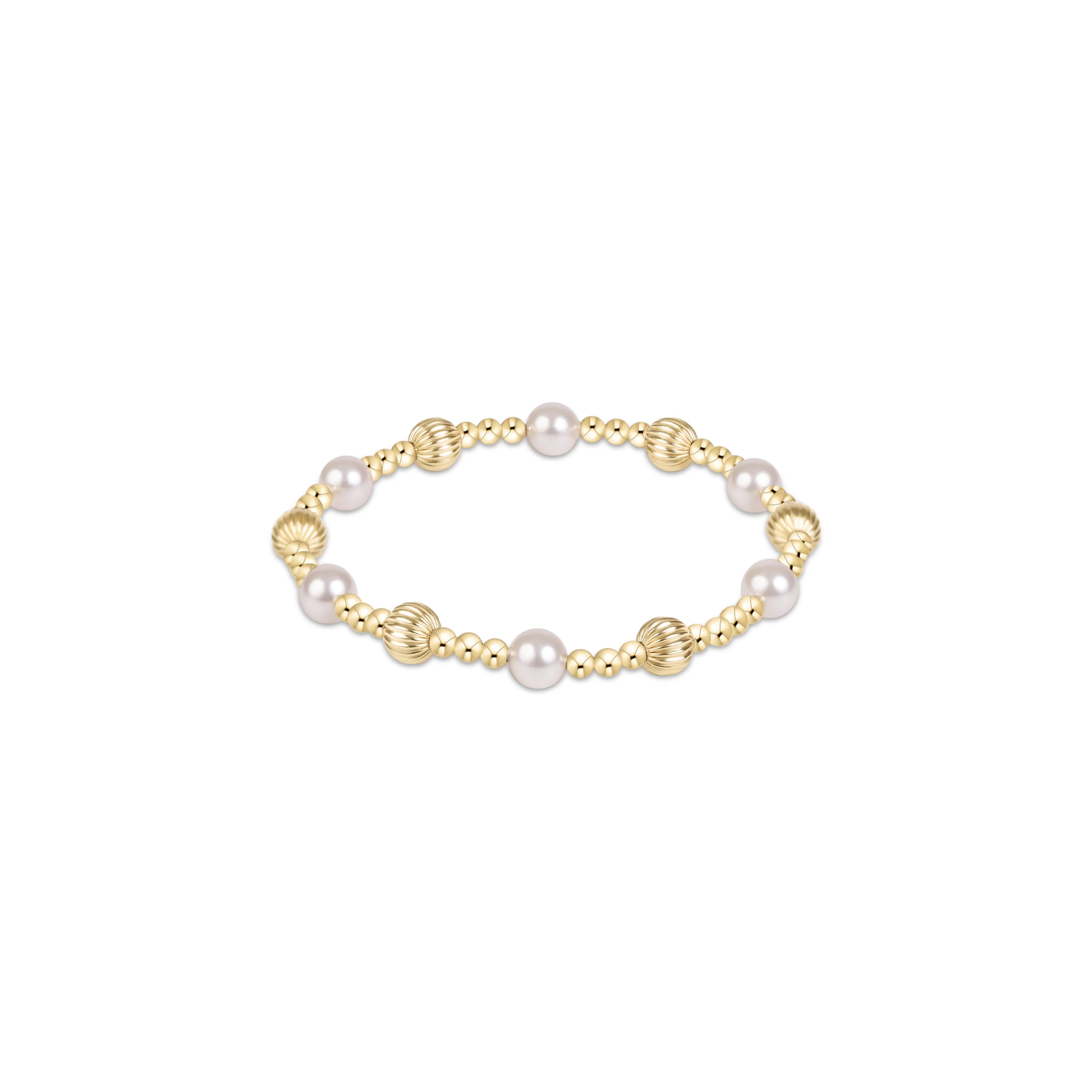 Dignity Sincerity Pattern 6mm Bead Bracelet - Gold/Pearl