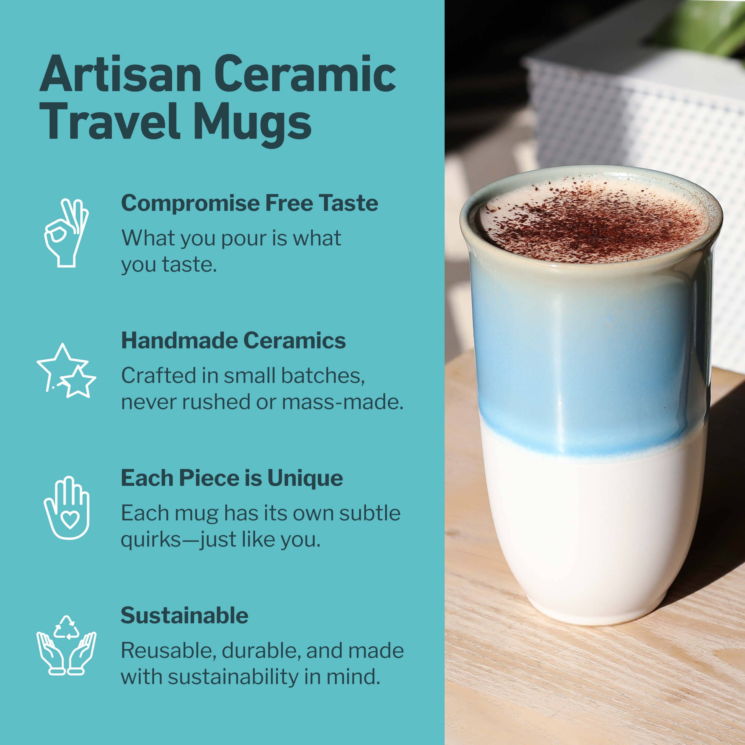Lagoon Ceramic Travel Cup – 16oz with Lid & Sleeve