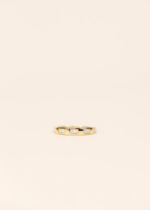JAXKELLY || White Opal Inset Baguette Gold Rings