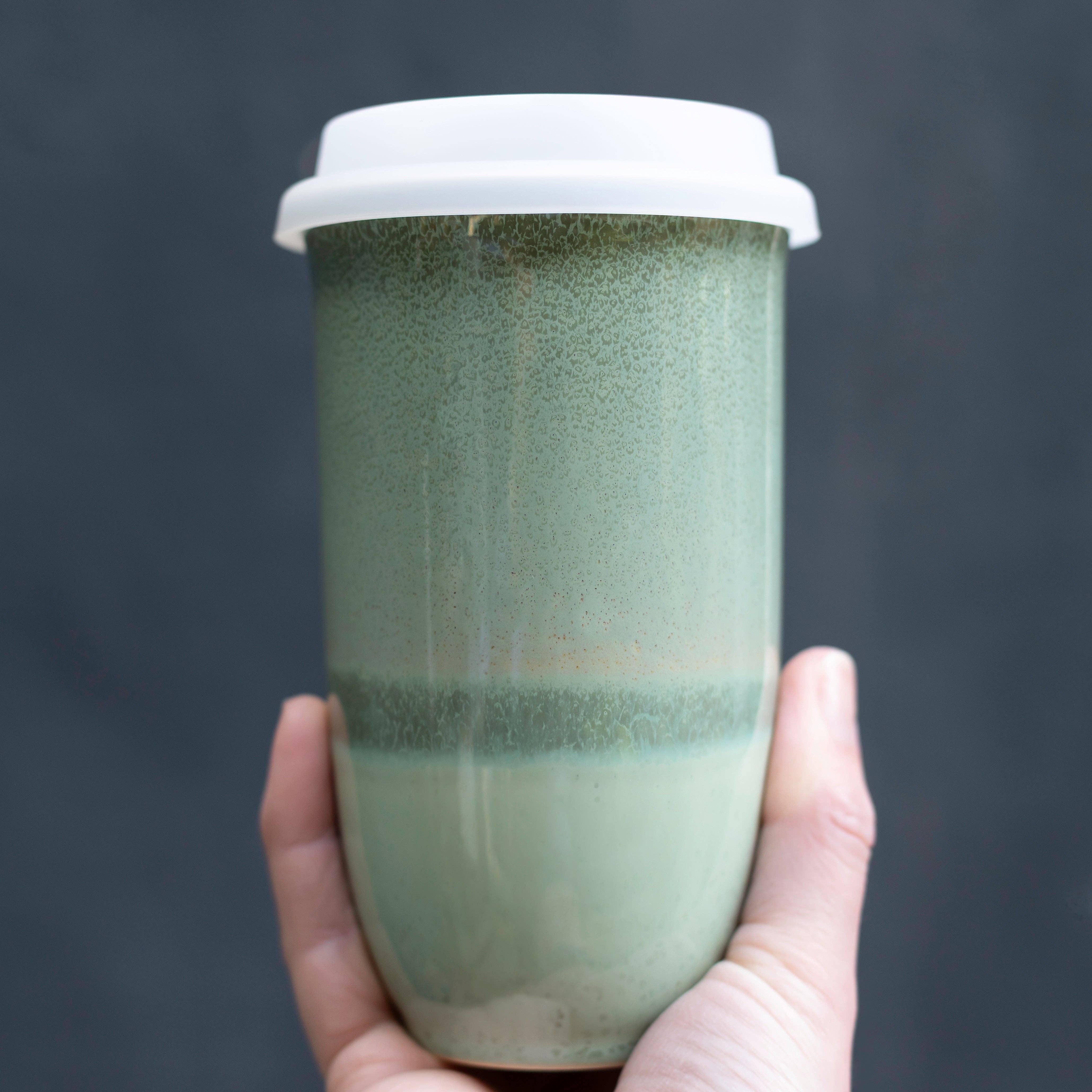 Emerald 16oz Ceramic Travel Mug – Forest-Inspired & Reusable