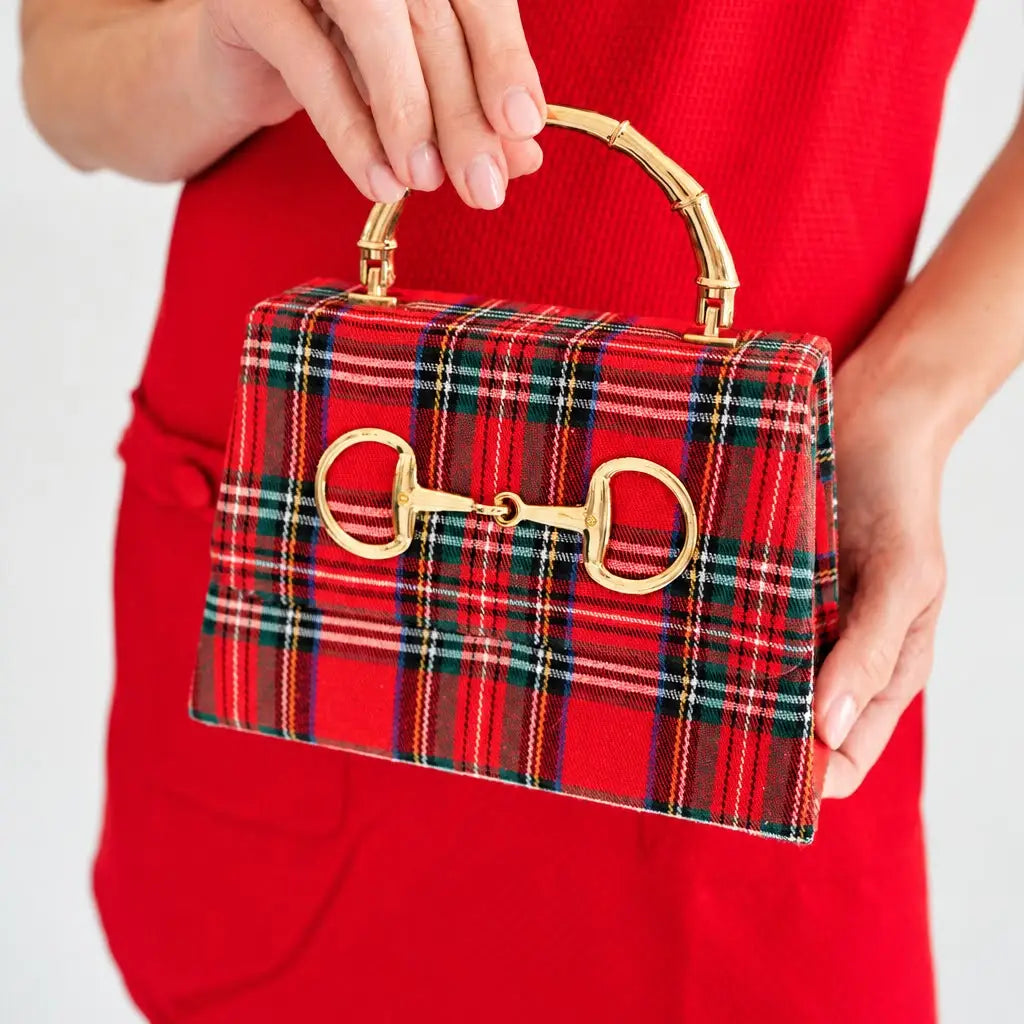 Red Plaid Lulu Bag with Gold Handle